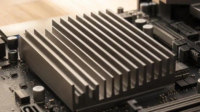 tight crop on the chipset heatsink with traces
