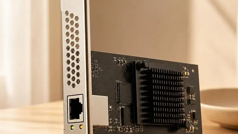 tight crop on the RJ45 port with its LEDs lit